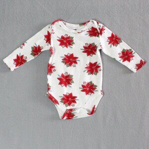 Hudson Baby Poinsettia Long Sleeve Bodysuit Girls 3-6M Excellent Condition